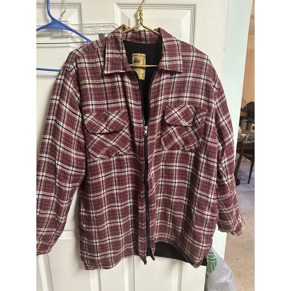 Bear River Flannel Shirt Men Jacket Zip Red Plaid Med Workwear VNT 100 Cotton